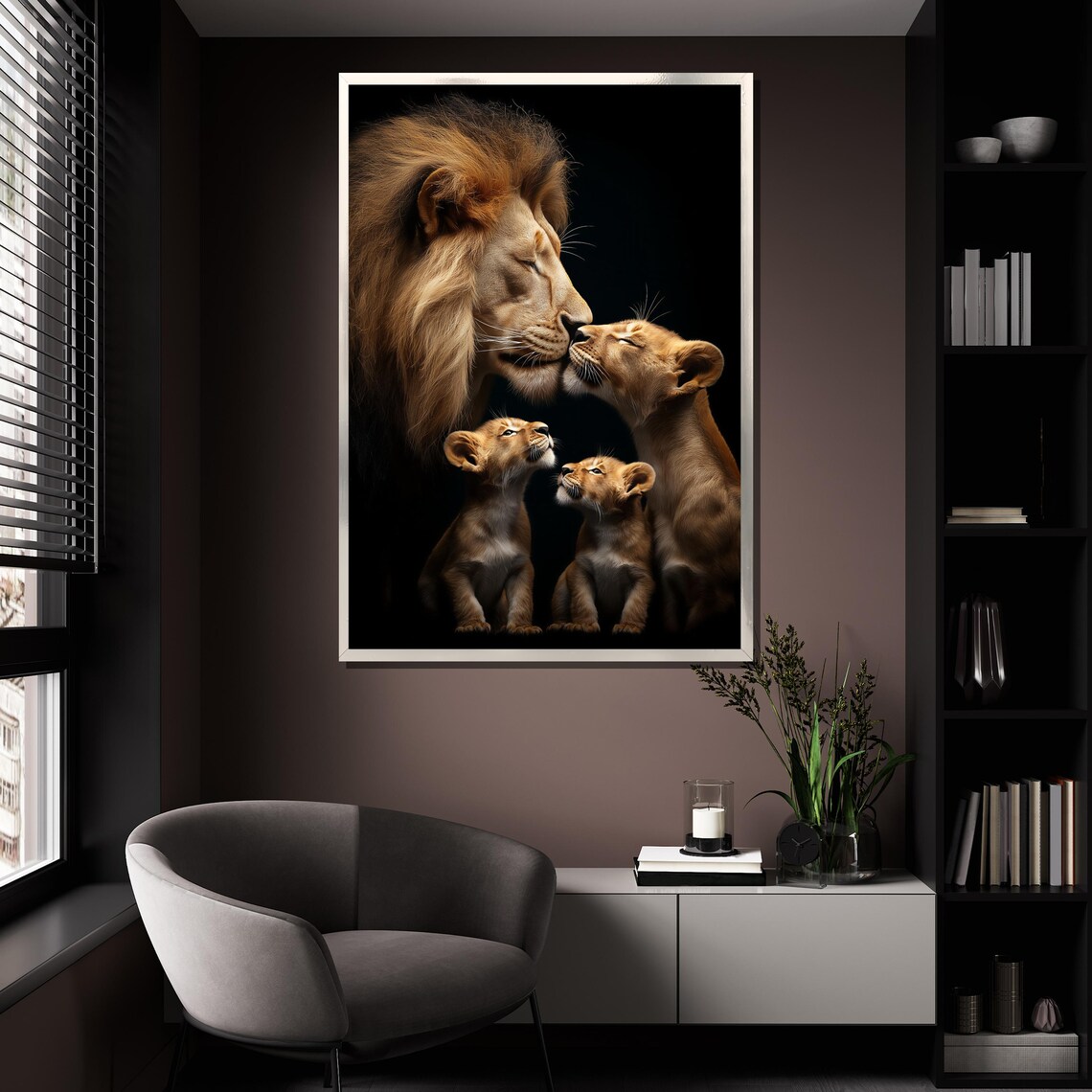 Lion Family Tender Father Cubs Heartwarming Wildlife Wall Art - Image 4
