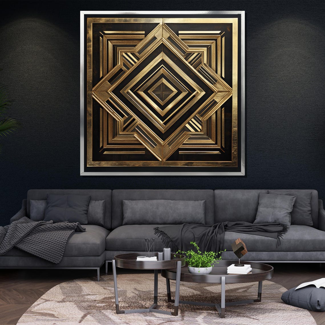 Golden Geometric Abstract Painting Modern Wall Art Unique Gift For Living Room Bold Home Decor Statement Piece - Image 4
