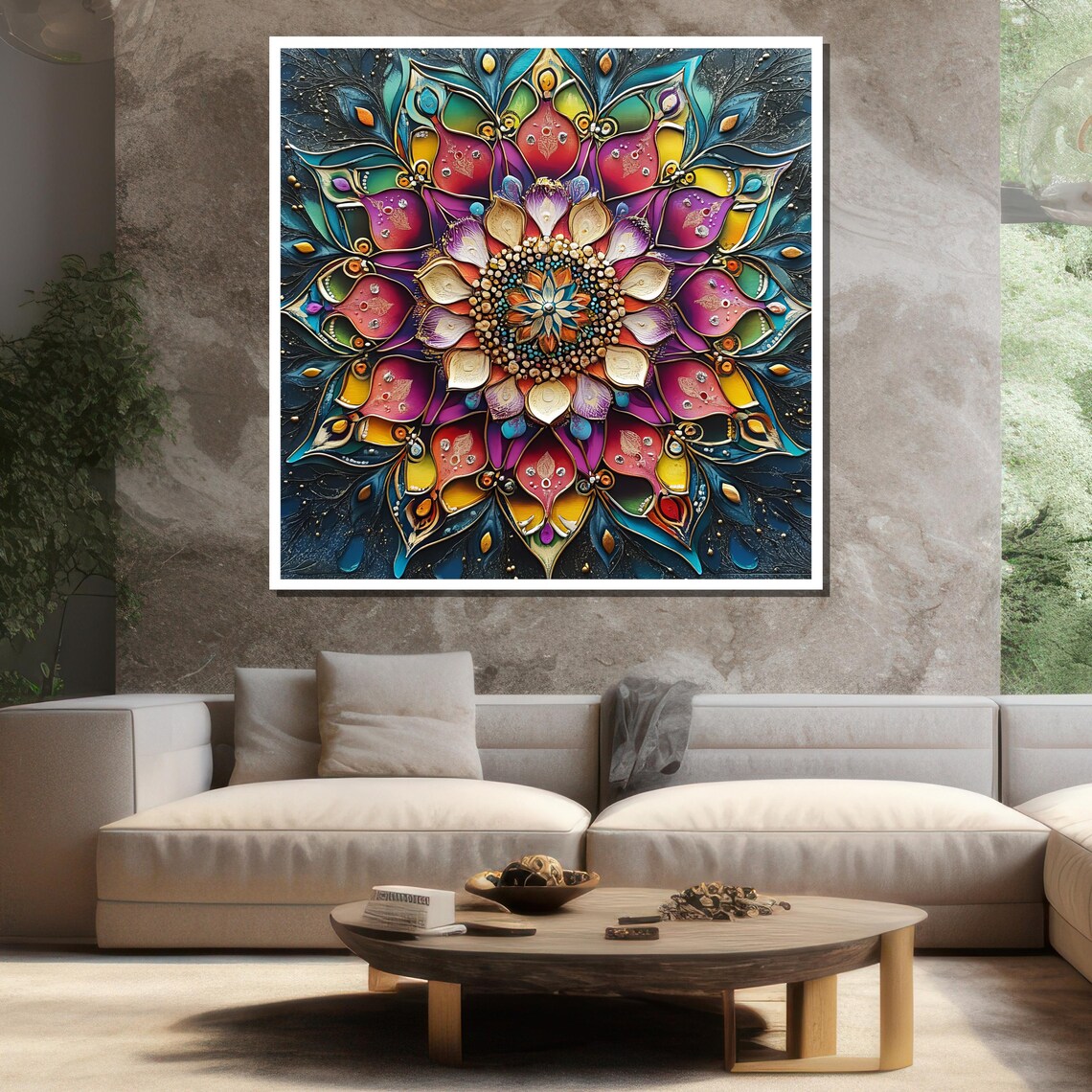 Colorful Mandala Flower Magenta Teal Gold Ornate Abstract Wall Poster - Image 3