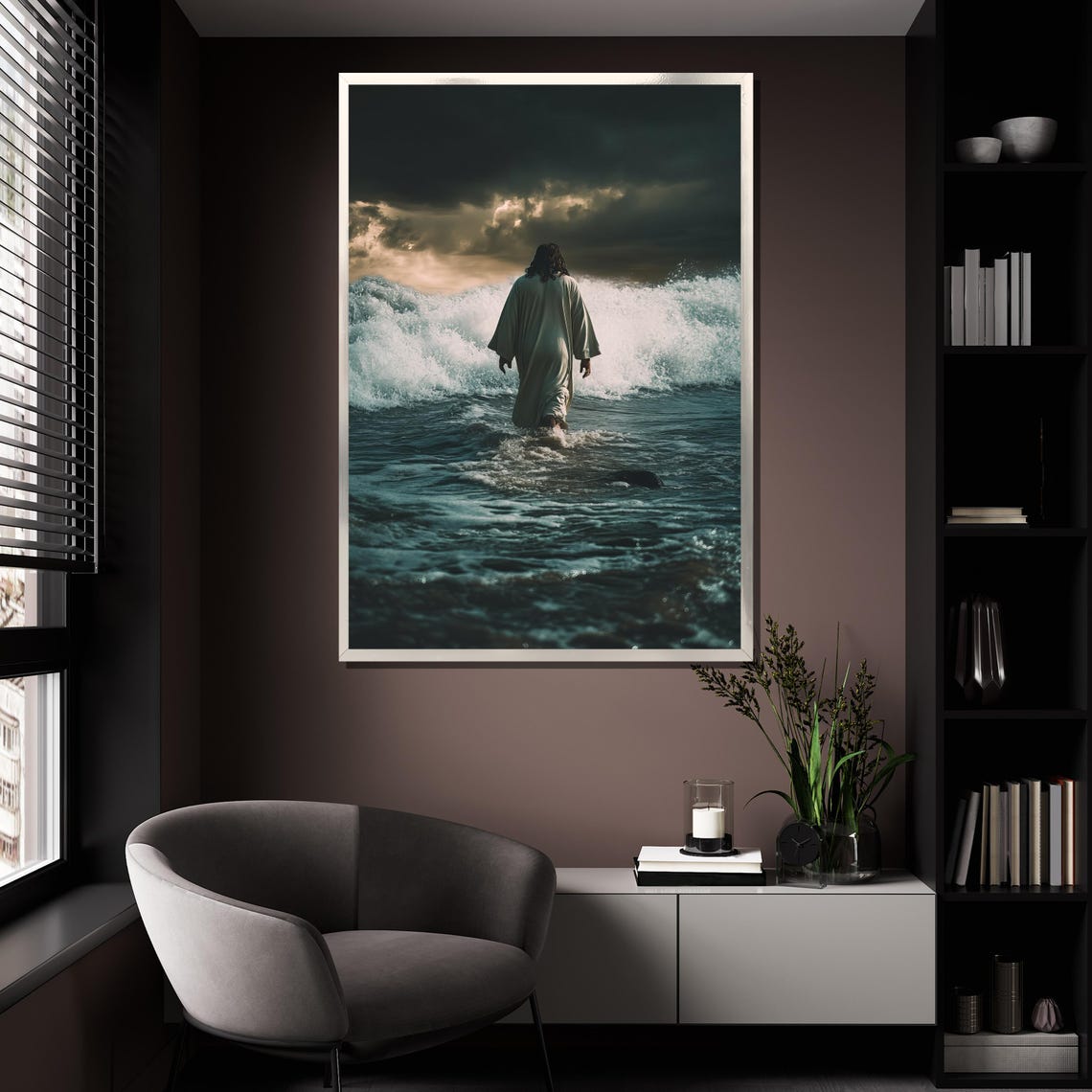 Jesus Walking On Water Stormy Sea Dramatic Christian Art Wall Poster - Image 4