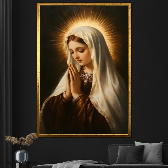 Virgin Mary In Prayer With A Radiant Golden Halo Devotional Poster