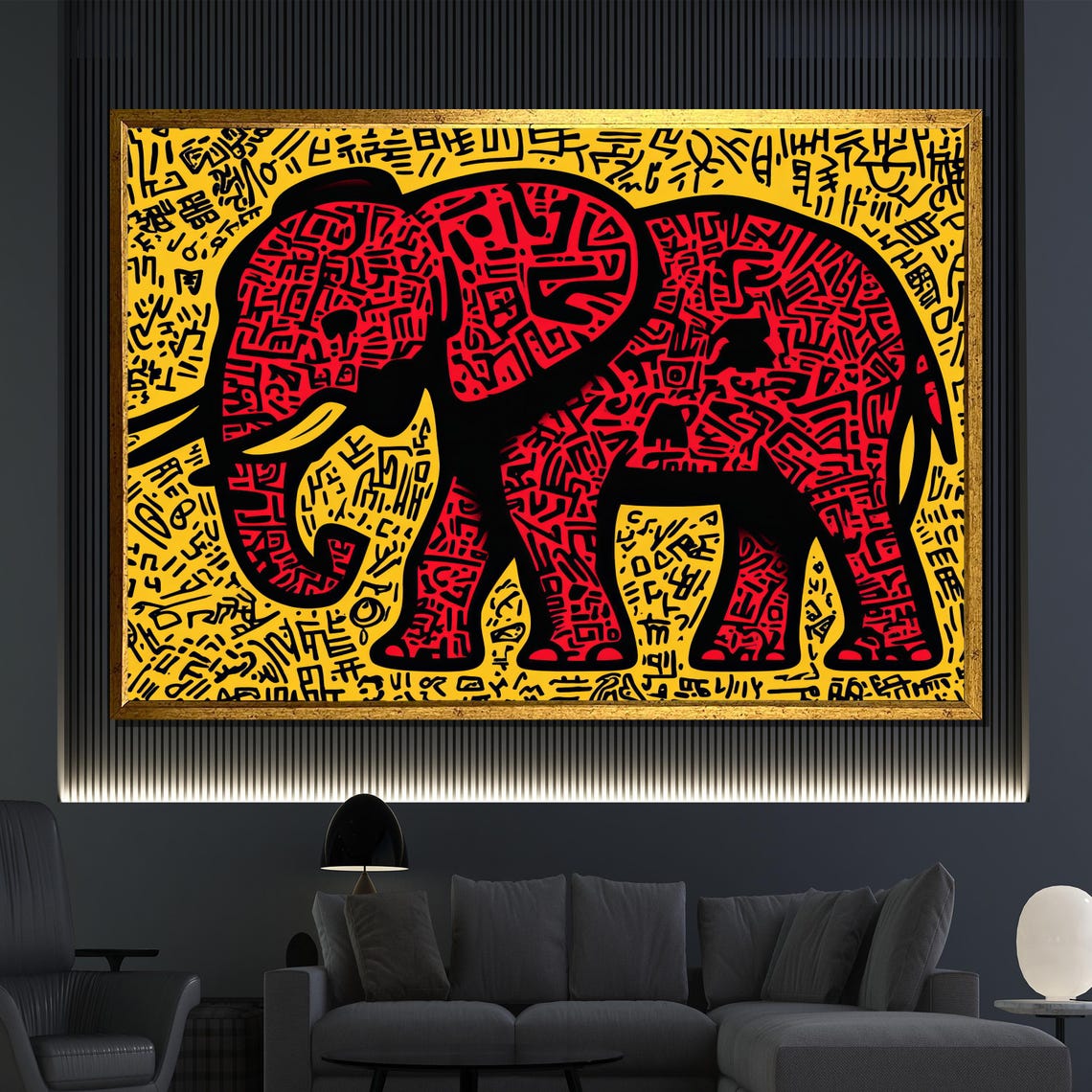 Abstract Elephant Painting Bold Red And Yellow Wall Art Modern Animal Artwork Unique Gift For Home Or Office