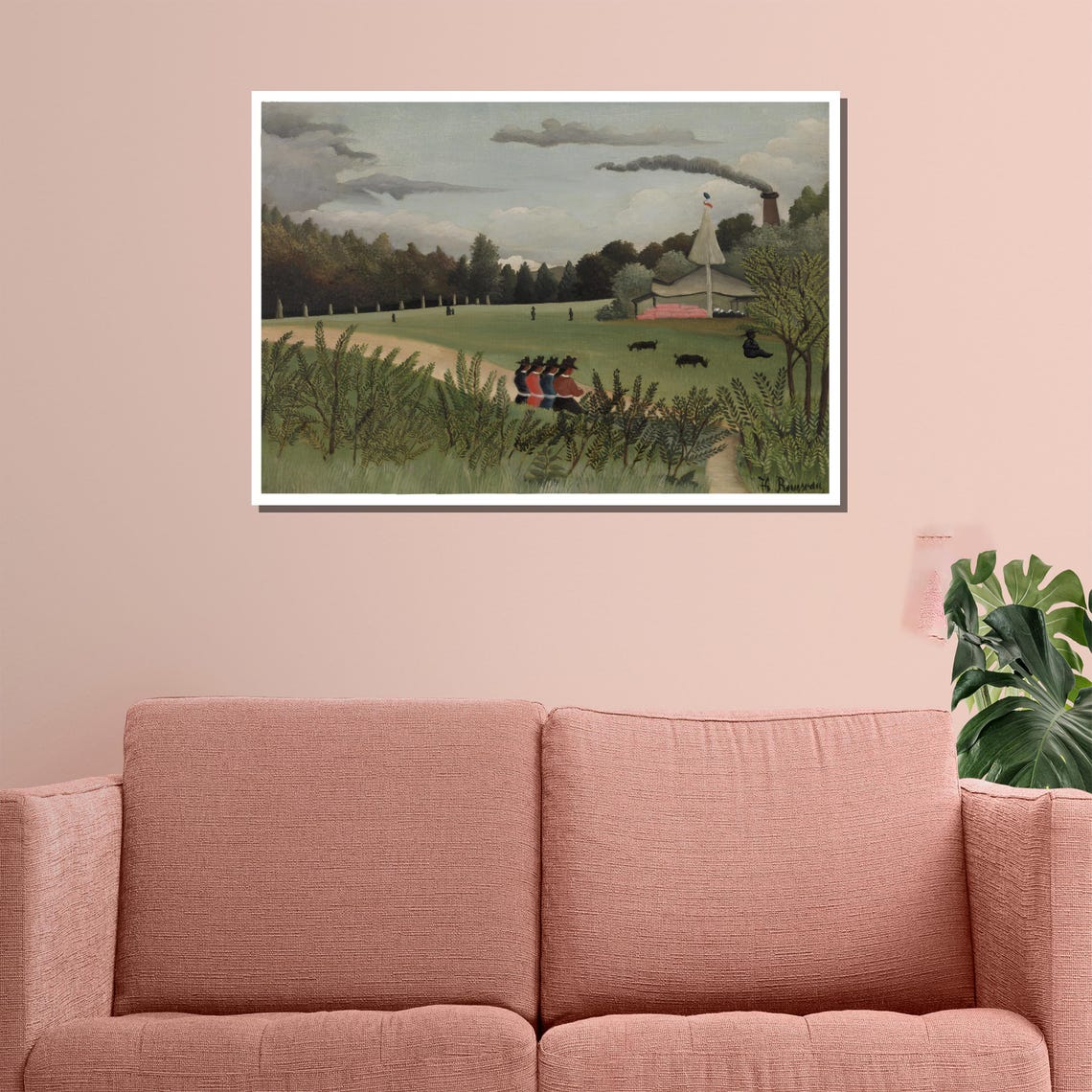 Henri Rousseau The Factory Naive Landscape Crowd Balloon Field Poster - Image 3