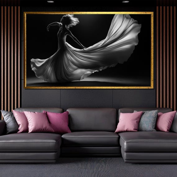 Graceful Dancing Woman Painting Black And White Wall Art Textured Oil Painting For Living Room Decor Gift For Art Lovers