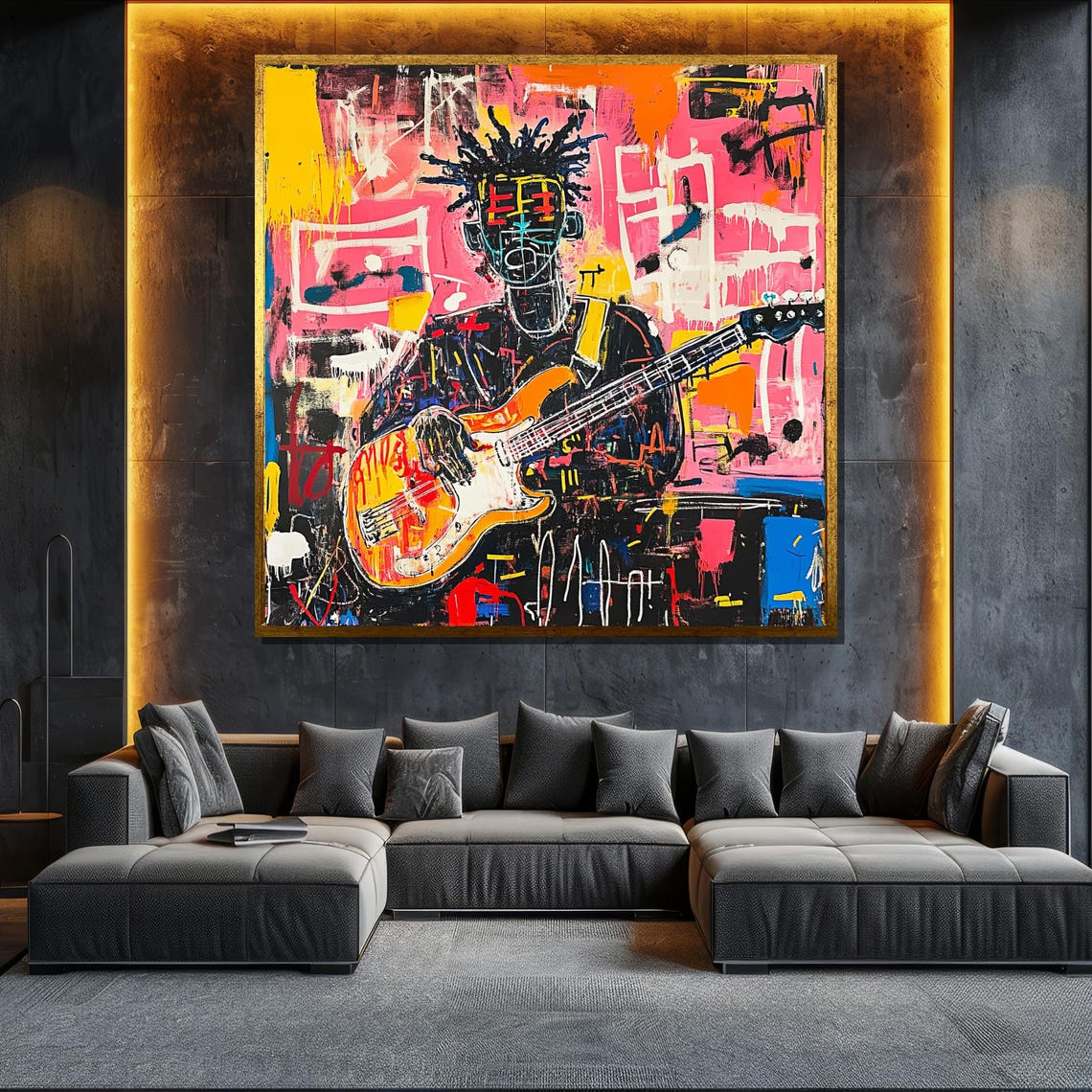 Basquiat Style Guitarist Colorful Graffiti Music Portrait Wall Poster
