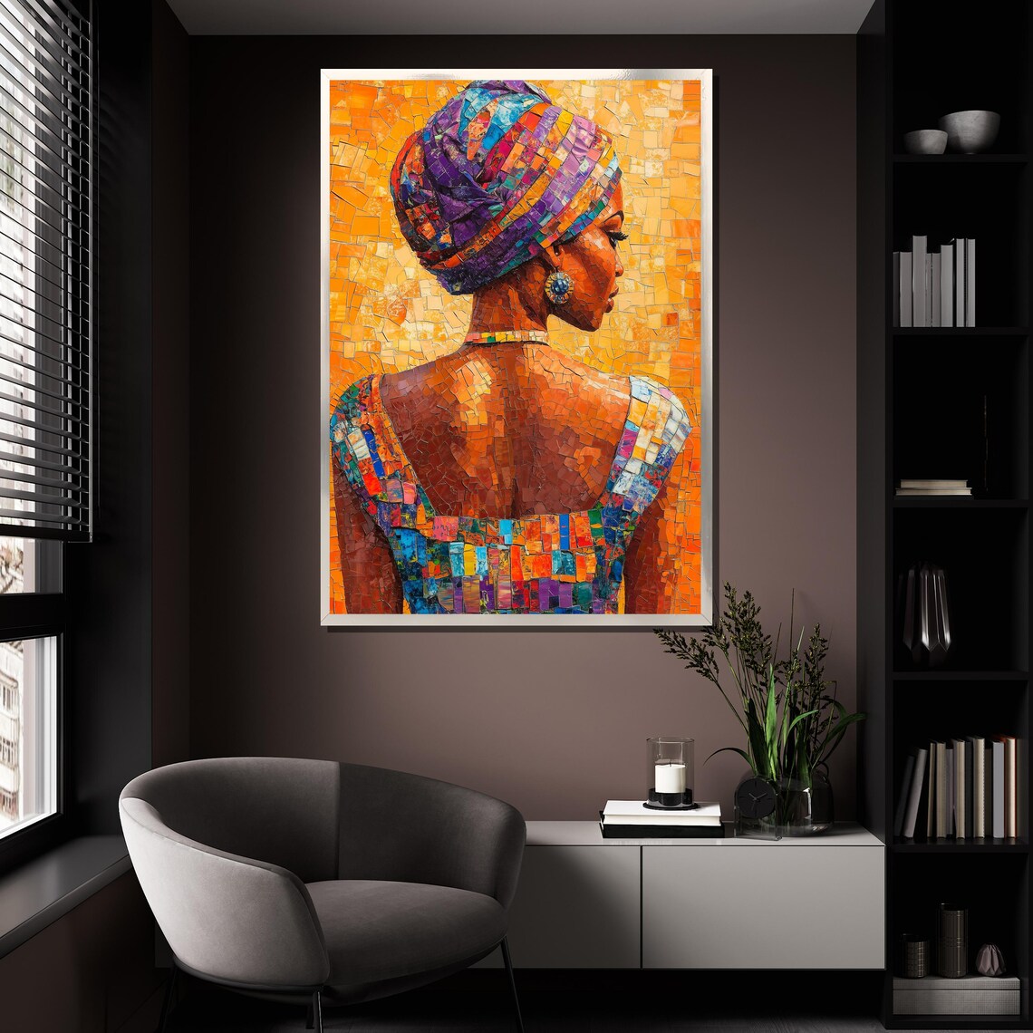African Woman Mosaic Portrait Colorful Headwrap Vibrant Art Print - Image 4
