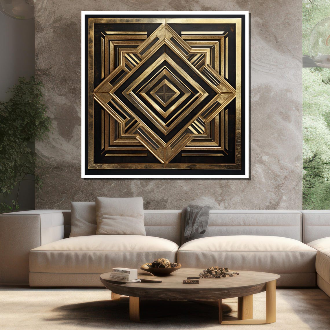 Gold Art Deco Diamond Geometric Black Luxe Modern Abstract Wall Poster - Image 3