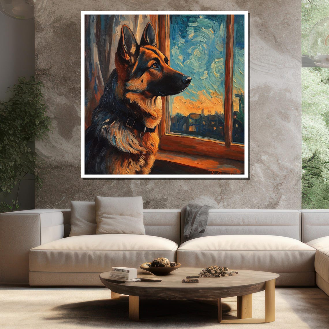 German Shepherd Starry Night Style Window Loyal Dog Art Poster - Image 3