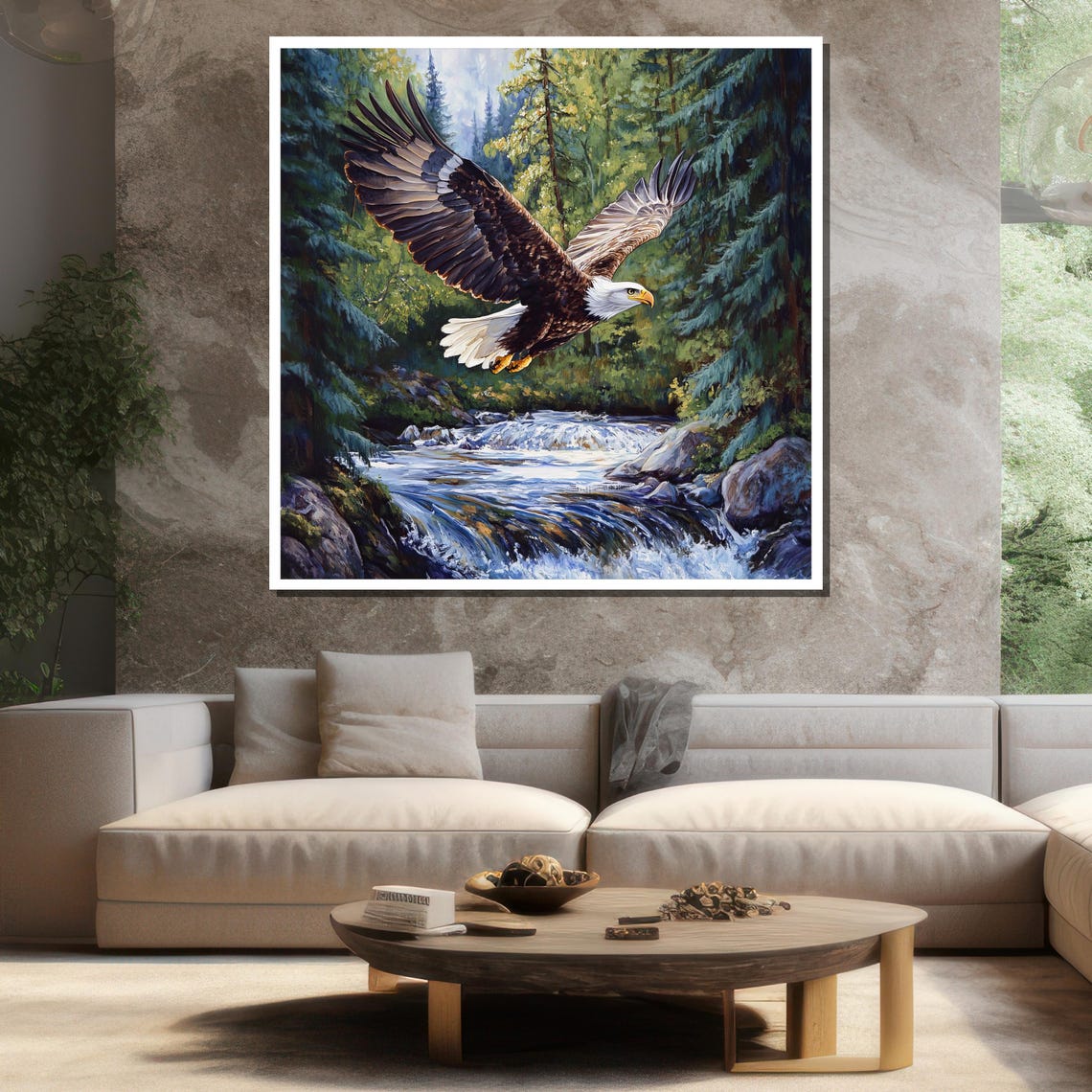 Bald Eagle Forest River Soaring Wildlife Mountain Stream Wall Art - Image 3