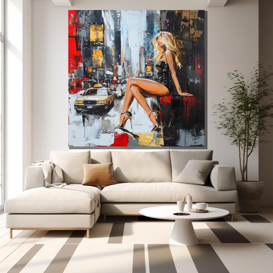 New York City Woman Yellow Taxi Urban Street Pop Art Painting Poster - Image 2