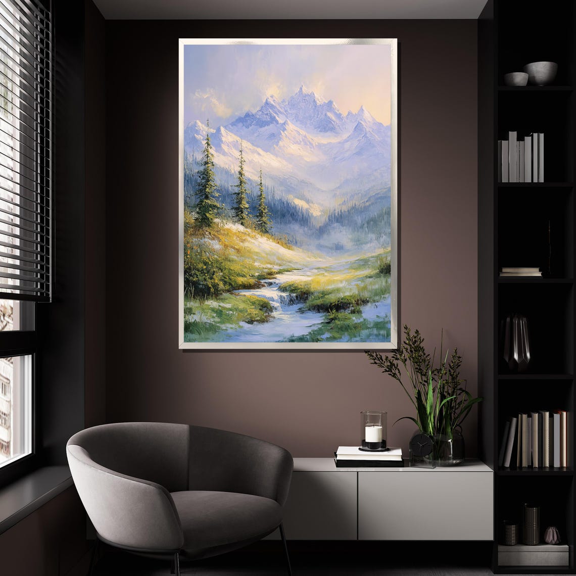 Mountain Landscape Painting Serene Nature Wall Art For Living Room Peaceful Decor Gift - Image 4
