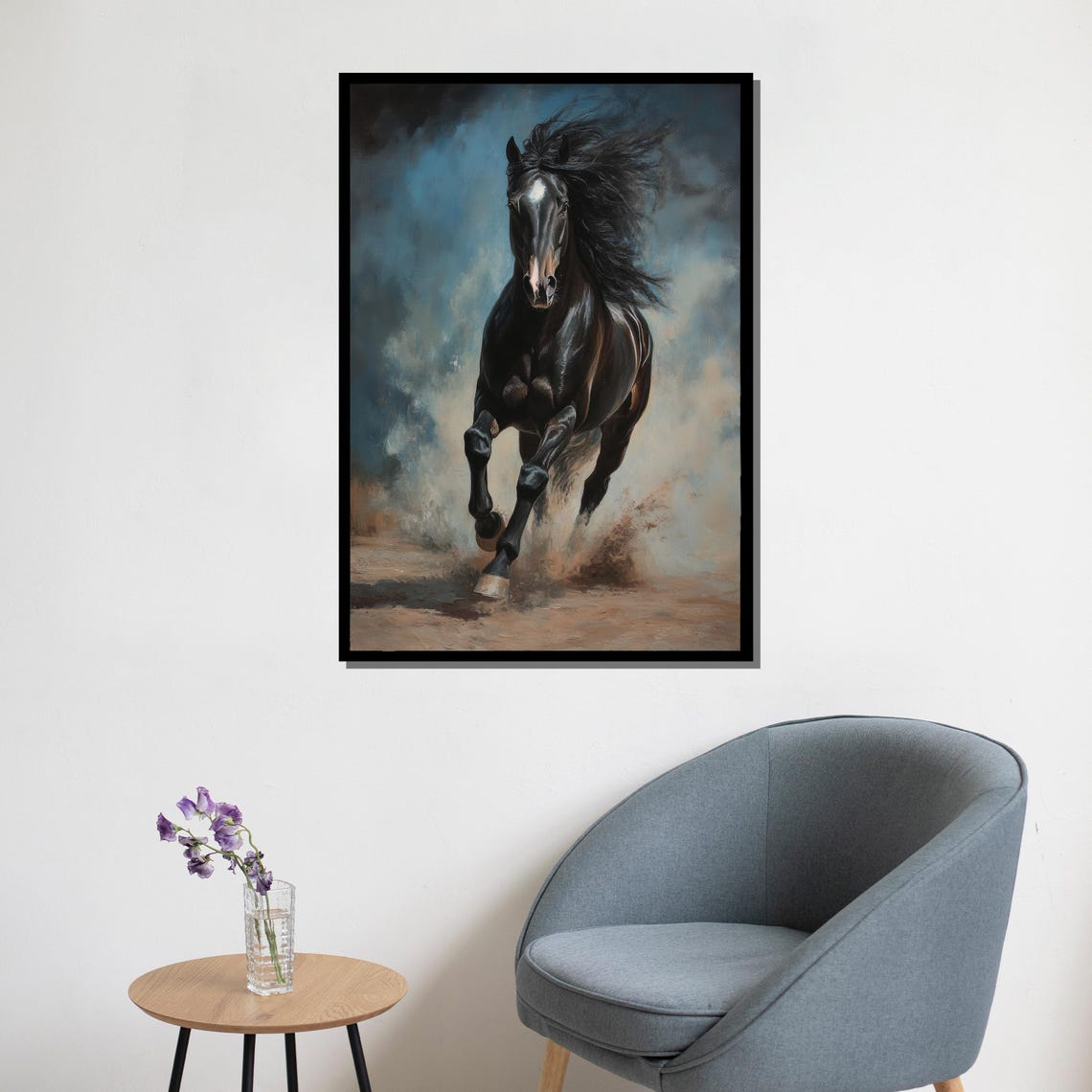 Black Horse Galloping Dust Dynamic Powerful Stallion Wall Art - Image 5