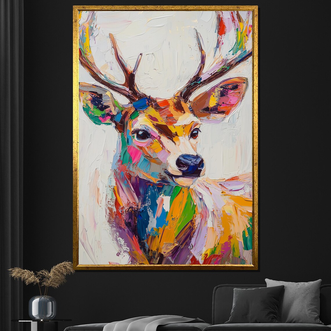 Colorful Abstract Deer Portrait Pop Art Brushstroke Wildlife Art Poster