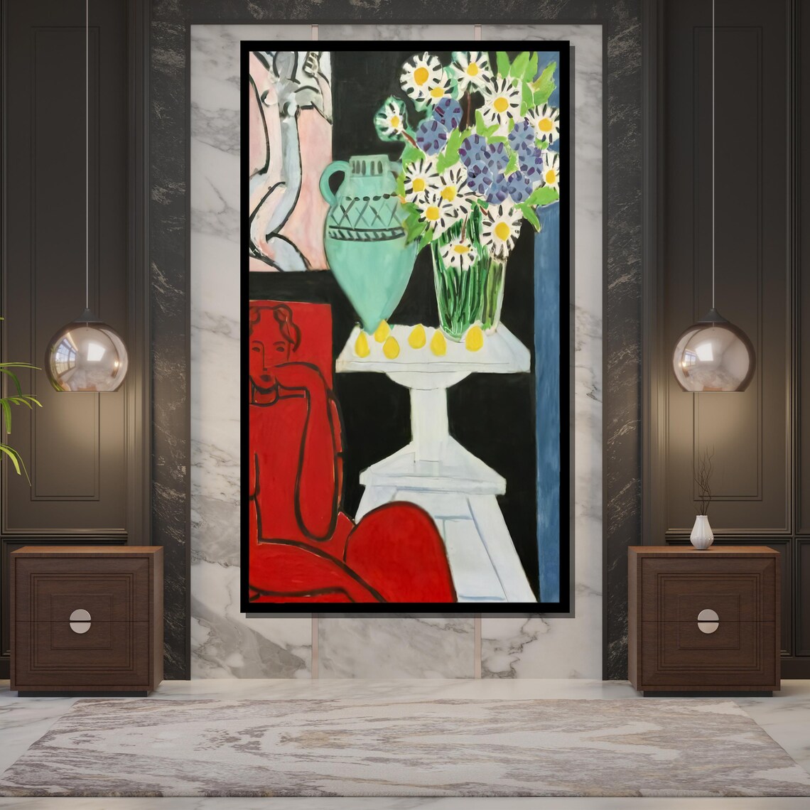 Henri Matisse Style Still Life Daisies Green Vase Red Figure Poster - Image 5