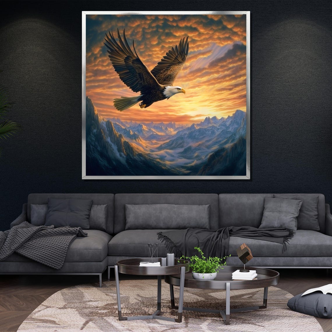 Bald Eagle Soaring Sunset Mountains Majestic Bird Art Poster - Image 4