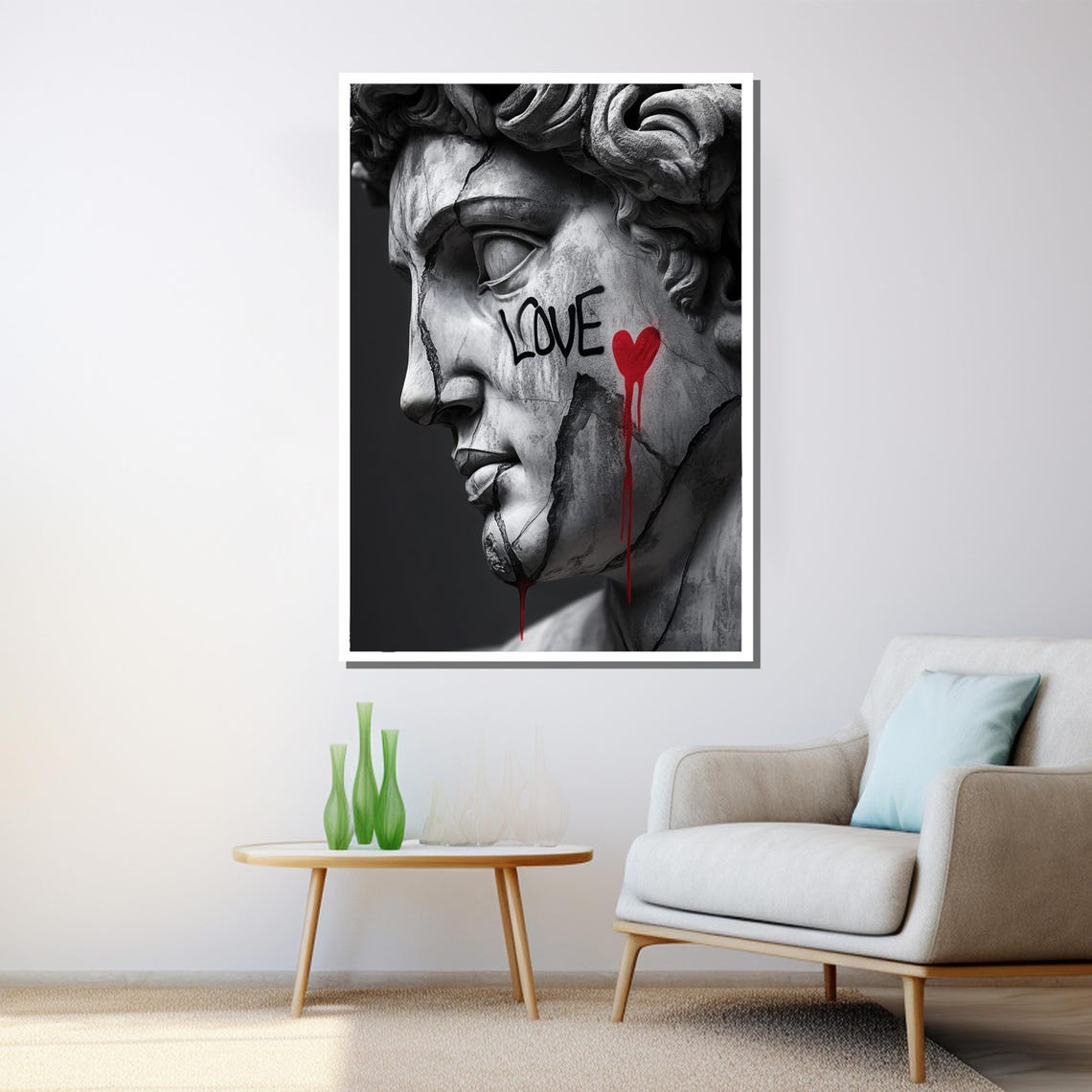 Classical Statue Head Love Graffiti Red Heart Urban Modern Art Poster - Image 3