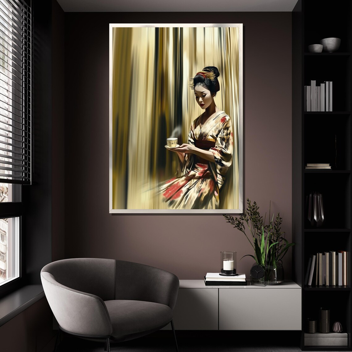 Elegant Geisha Tea Ceremony Gold Red Kimono Japanese Art Poster - Image 4