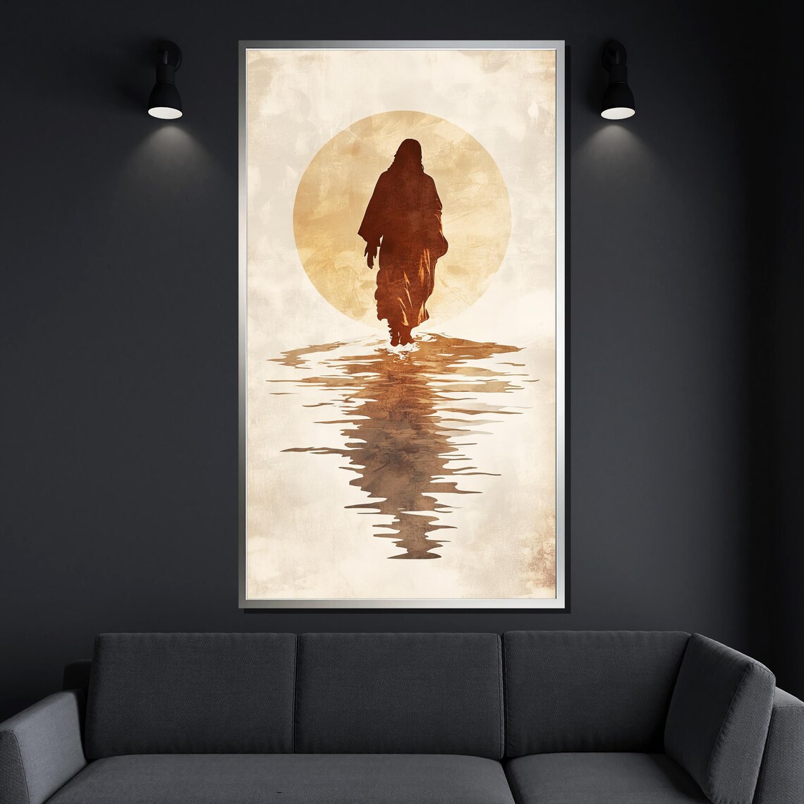 Jesus Walking On Water Golden Sun Silhouette Religious Poster - Image 4