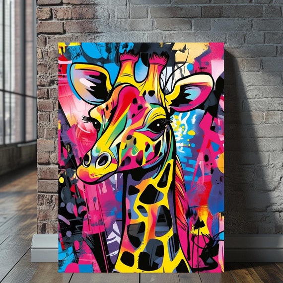 Colorful Giraffe Wall Art Graffiti Safari Canvas Jungle Animal Street Vibrant Painting Modern Wildlife Home Decor