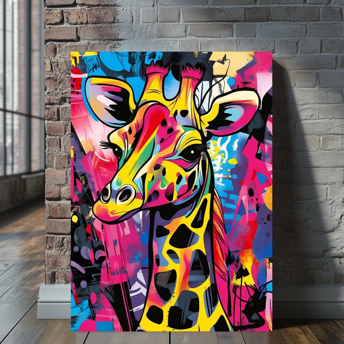 Colorful Pop Art Giraffe Graffiti Style Modern Animal Canvas Poster