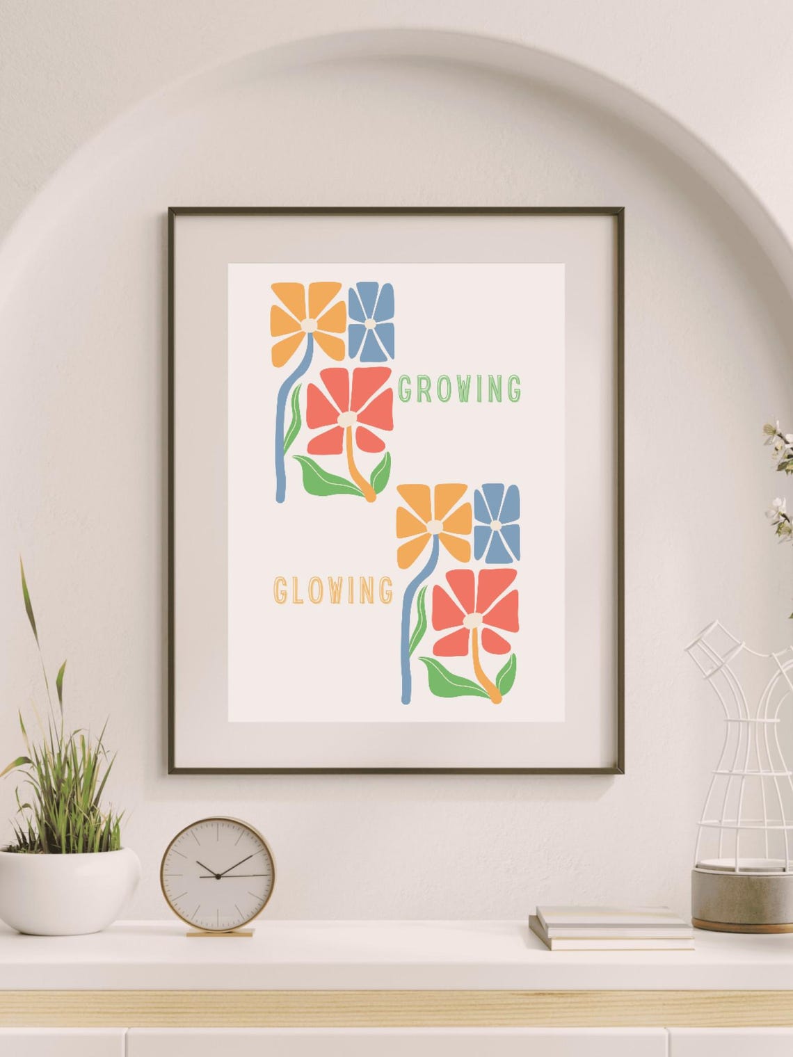 Retro Geometric Floral Growing Glowing Positive Affirmation Poster - Image 2