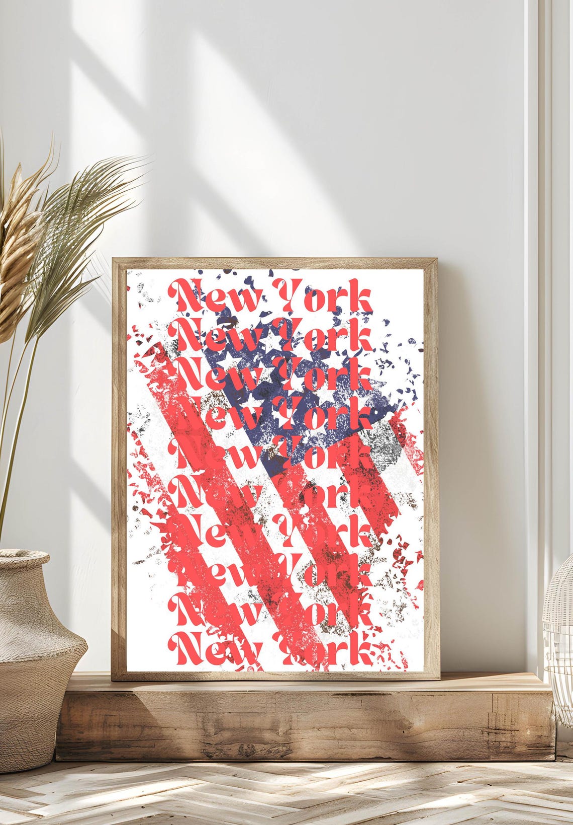 New York Typography Distressed American Flag Retro City Art Poster