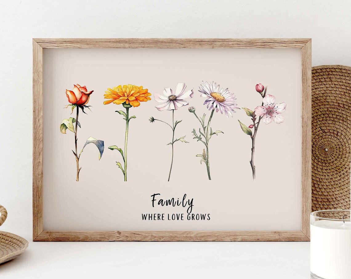 Custom Birth Flower Family Garden Art Print