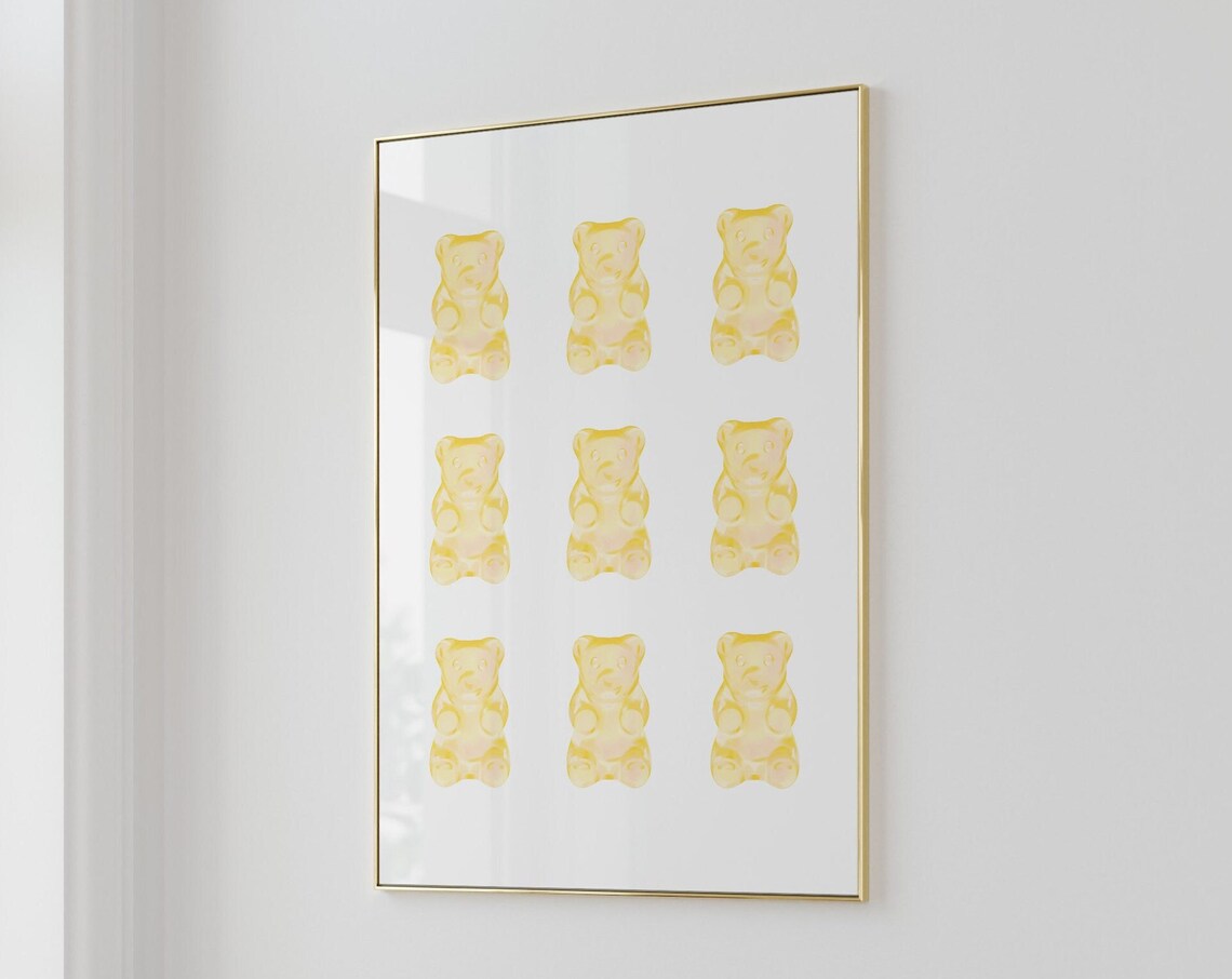 Sunny Yellow Gummy Bears Nine Grid Preppy Sweet Candy Art Poster - Image 3