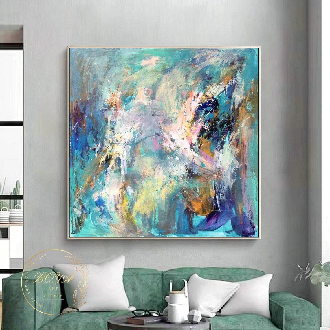Multicolor Abstract Green Art Print, Contemporary Art