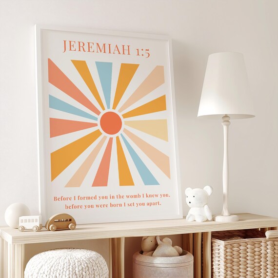 Jeremiah 1:5 Colorful Retro Sunburst Bible Verse Nursery Print
