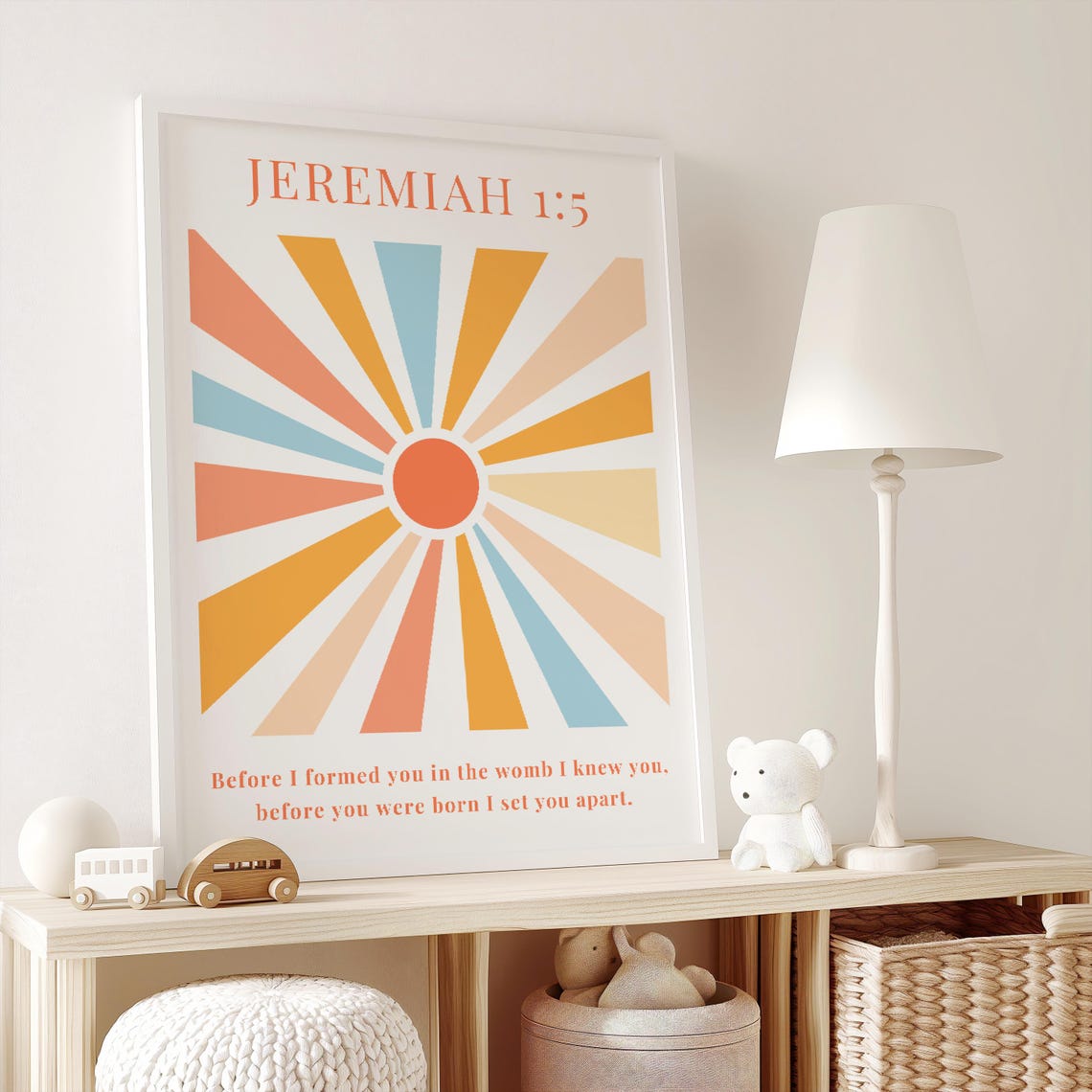 Jeremiah 1:5 Colorful Retro Sunburst Bible Verse Nursery Print