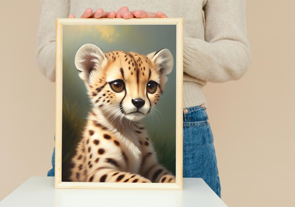 Cute Baby Cheetah Cub Big Amber Eyes Spotted Coat Wildlife Poster - Image 5