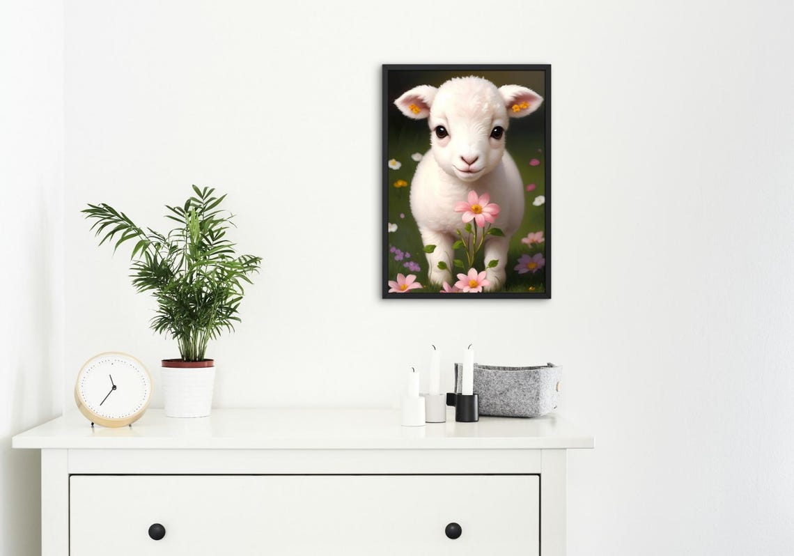 Baby Lamb Wall Art Home Decor Cute Animal Painting Living Room Art - Image 4