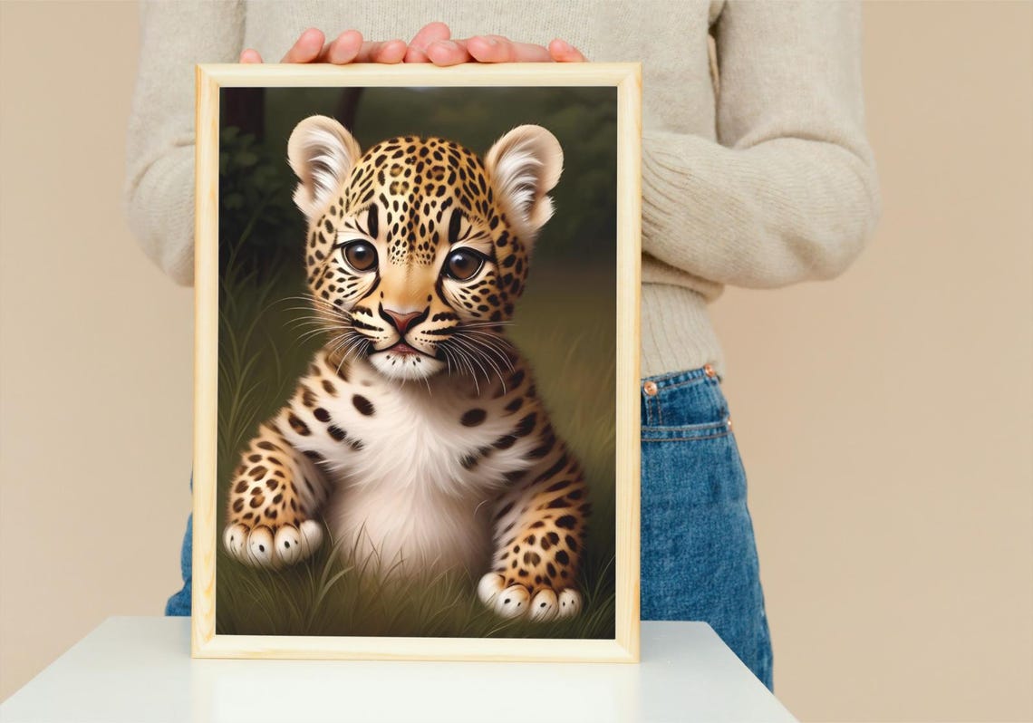 Baby Leopard Wall Art Home Decor Cute Animal Painting Living Room Art - Image 5