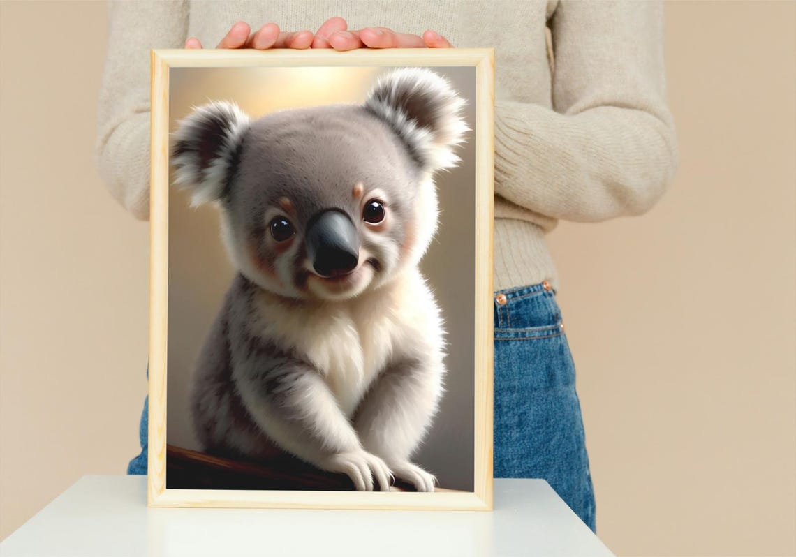 Adorable Baby Koala Fluffy Gray Fur Soft Warm Glow Portrait Poster - Image 5