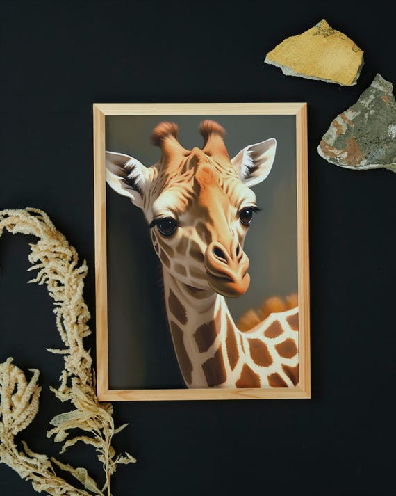 Baby Giraffe Wall Art Home Decor Cute Animal Painting Living Room Art