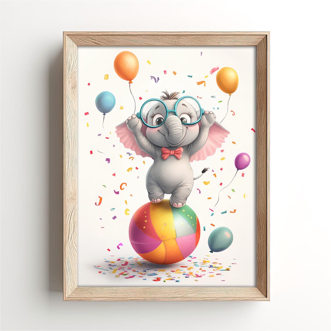Cute Baby Elephant Glasses Bow Tie Rainbow Circus Ball Party Poster