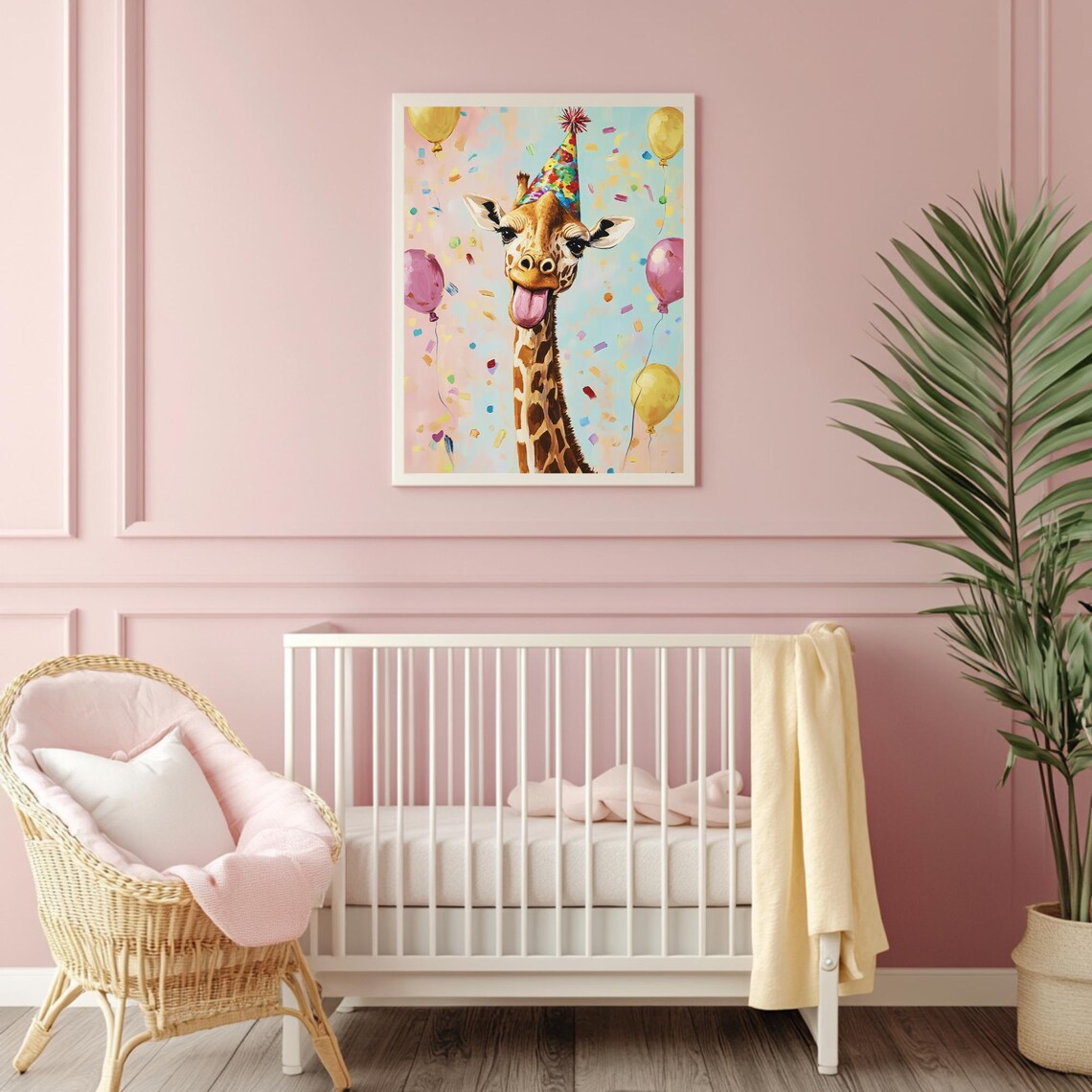 Silly Giraffe Party Hat Tongue Out Balloons Confetti Celebration Poster - Image 4