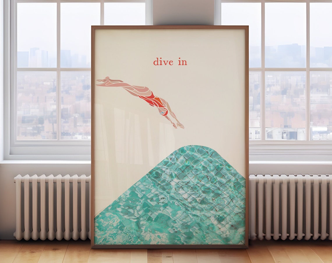 Dive In Wall Art Print Retro Diver Poster Swimmer Wall Art Motivational Gift - Image 2