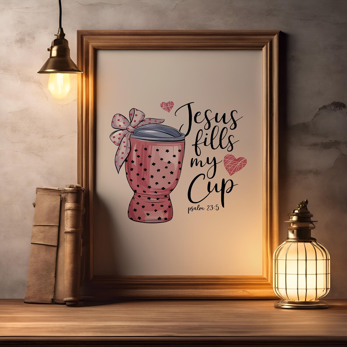Jesus Fills My Cup Pink Bow Tumbler Psalm 23:5 Christian Poster - Image 3