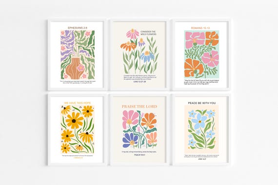 Christian Wall Art Bundle Bible Flower Wall Art Christian Floral Wall Set Bible Verse Gallery Wall Scripture Posters