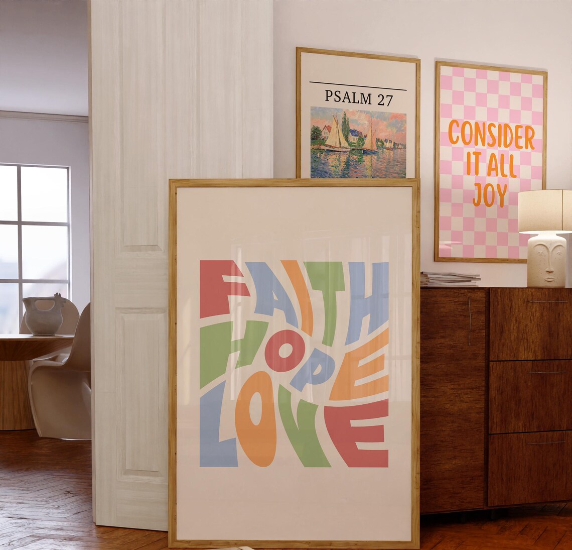Faith Hope Love Colorful Retro Christian Typography Art Poster - Image 3