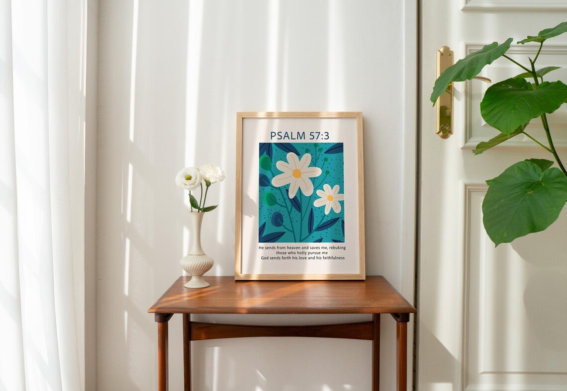 Psalm 57:3 Bold Daisy Floral Bible Verse Christian Scripture Poster - Image 2