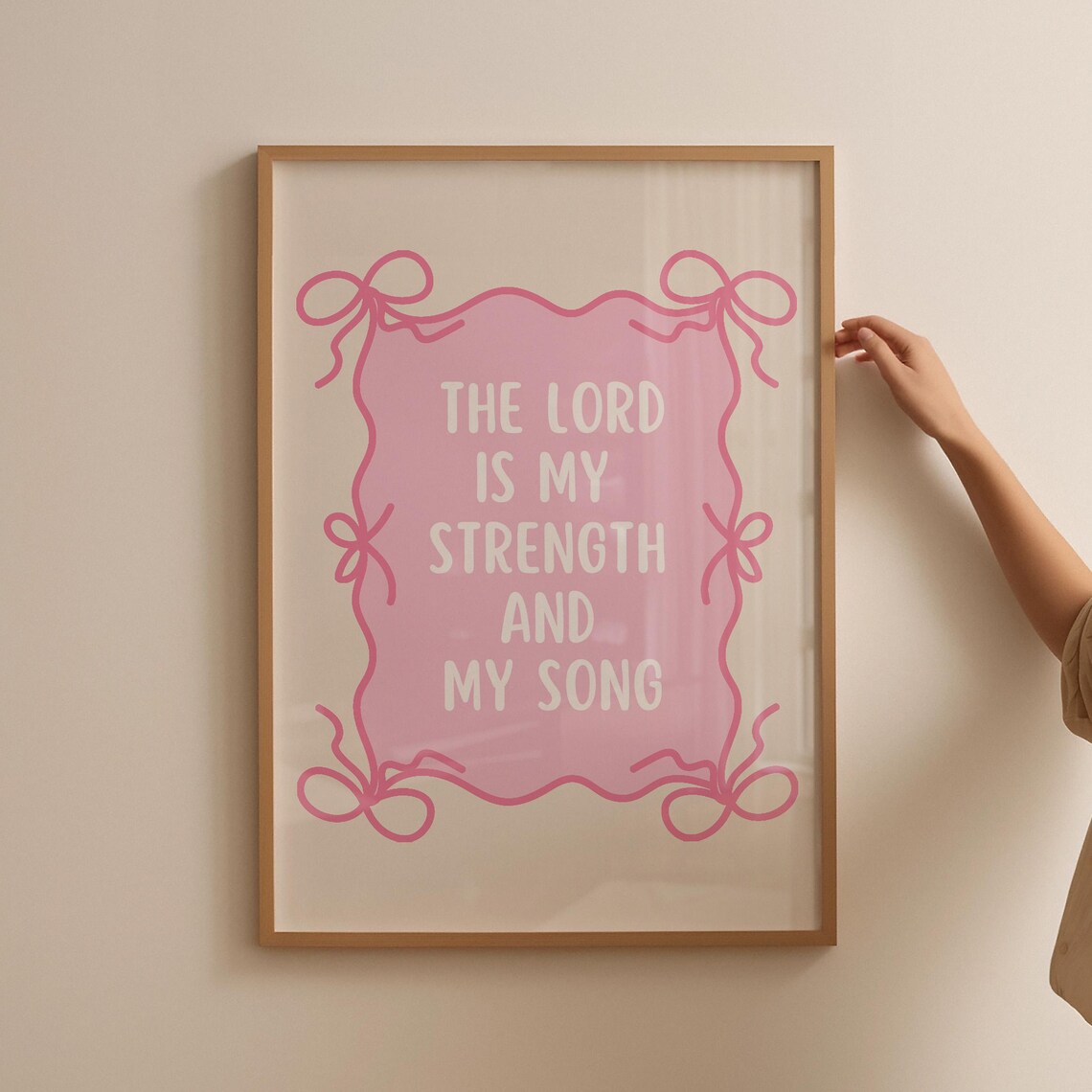 The Lord Is My Strength And My Song Pink Bow Christian Poster - Image 3