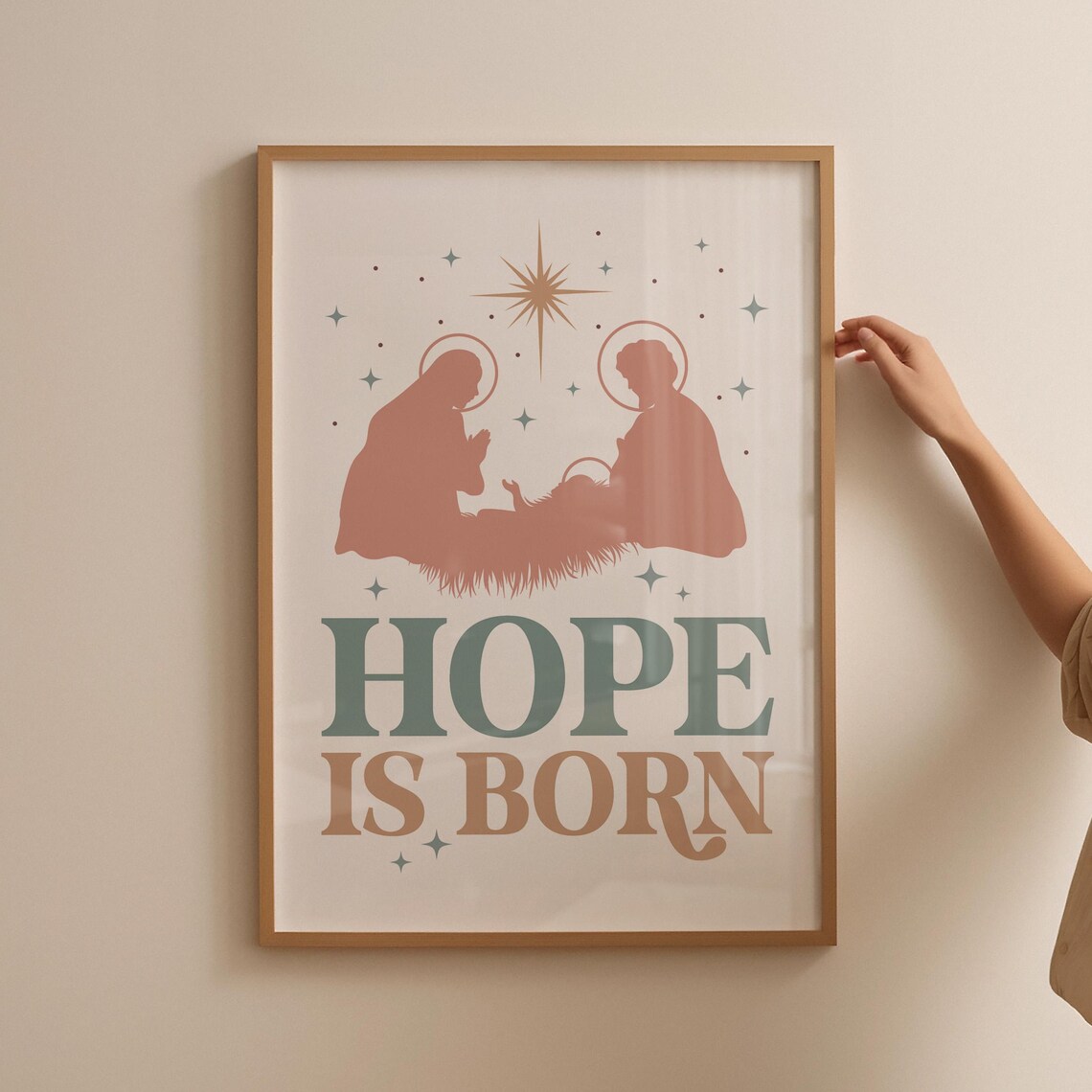 Muted Nativity Silhouette Hope Is Born Christmas Christian Poster - Image 5