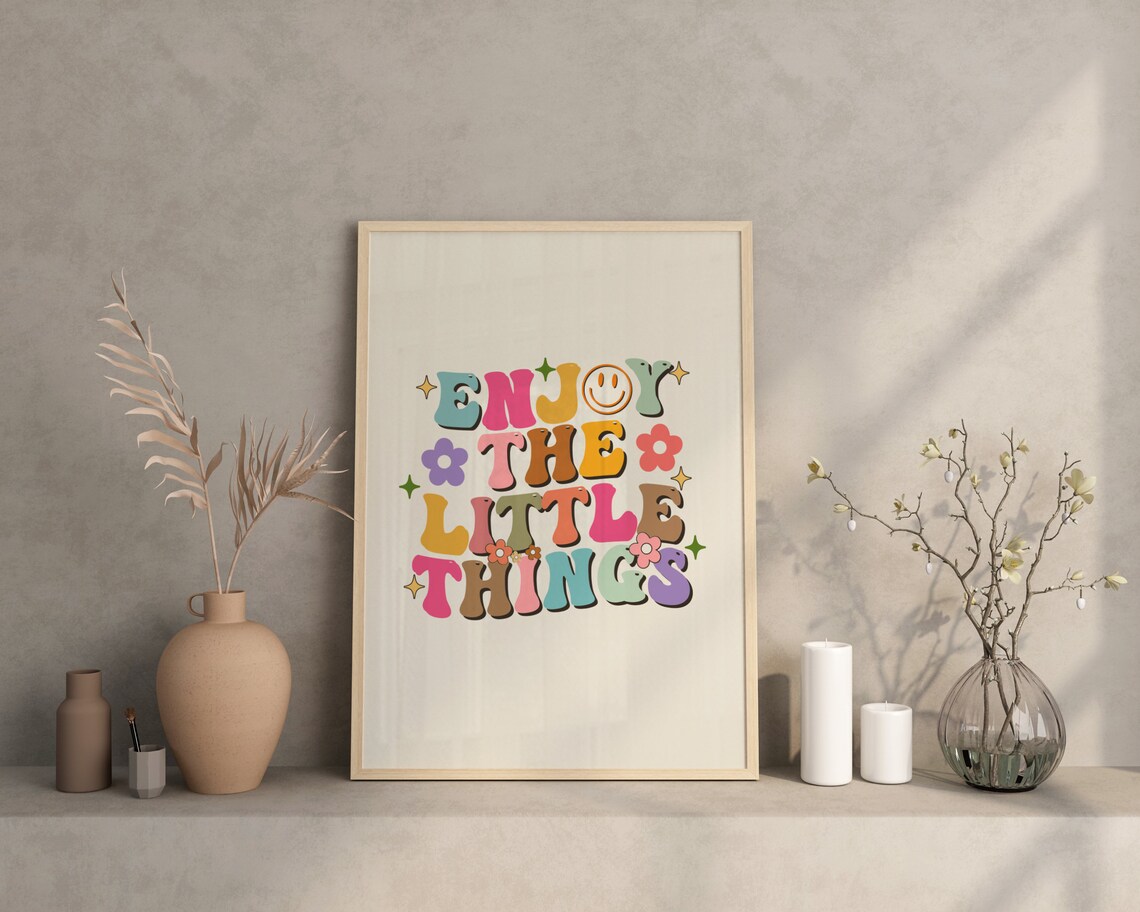 Enjoy The Little Things Groovy Retro Bubble Lettering Quote Poster - Image 2