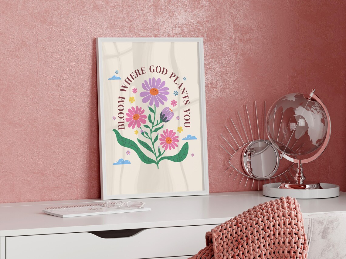 Bloom Where God Plants You Retro Floral Daisy Christian Quote Poster - Image 4