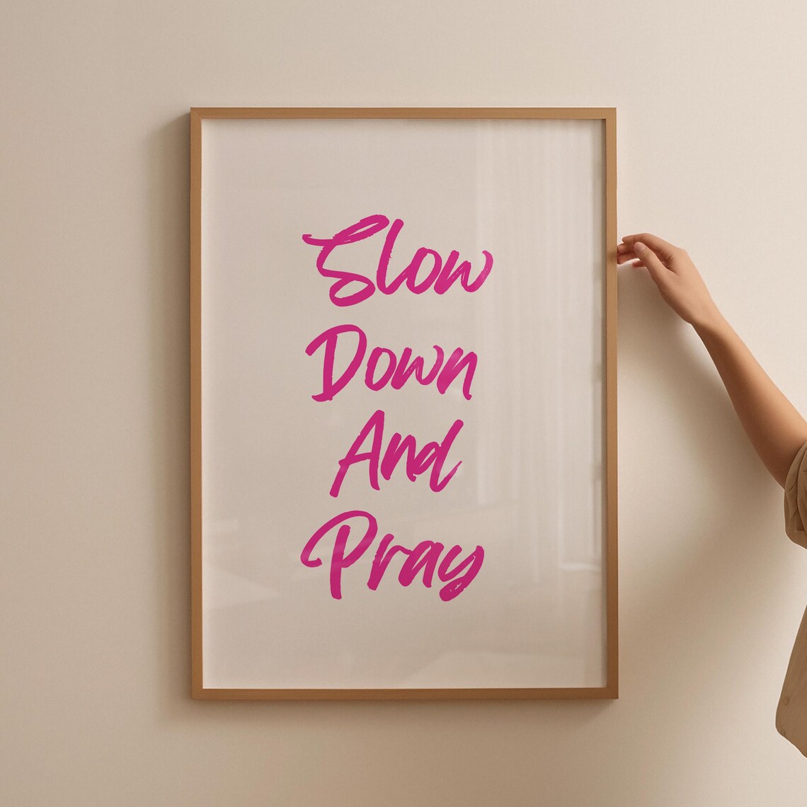 Slow Down And Pray Pink Brush Script Christian Faith Verse Poster - Image 5