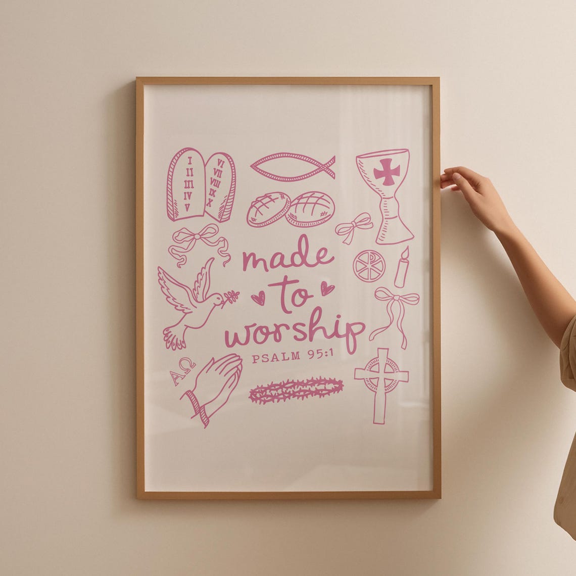 Made To Worship Print Psalms Scripture Trendy Christian Wall Art Pink Bow Retro Poster Christian Poster Dorm Decor - Image 4