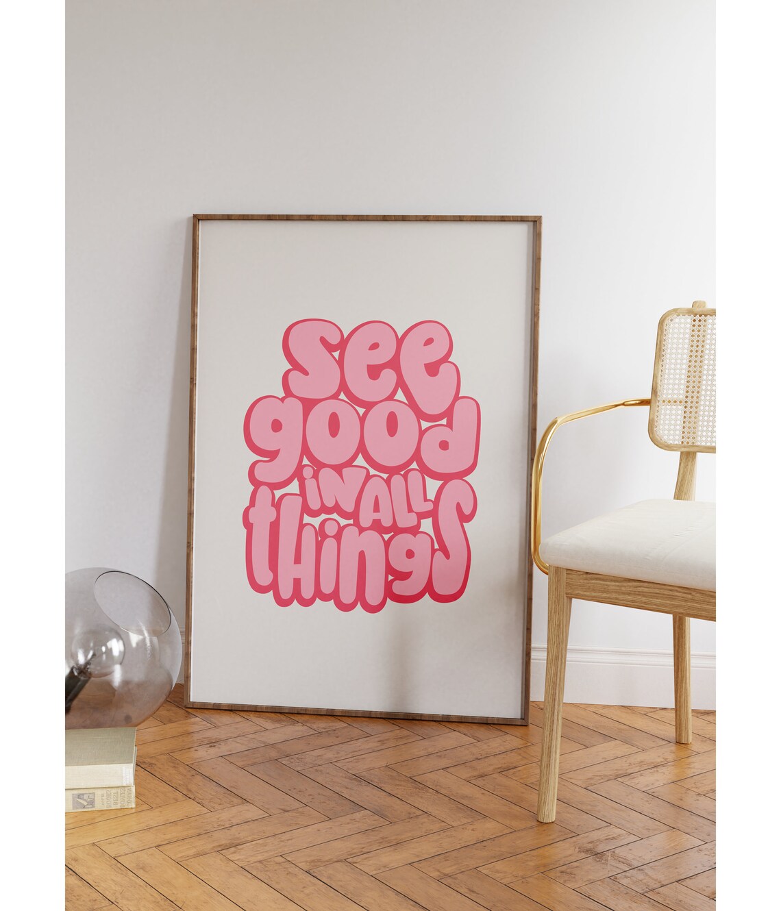 See Good In All Things Pink Bubble Letter Retro Quote Poster - Image 4